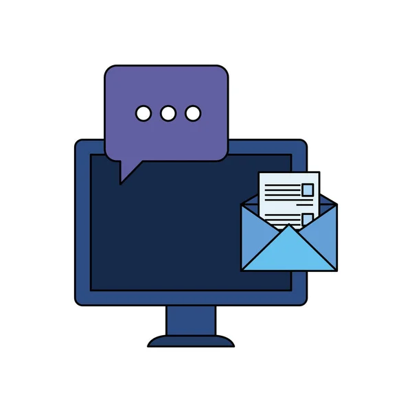 Desktop computer met envelop mail — Stockvector