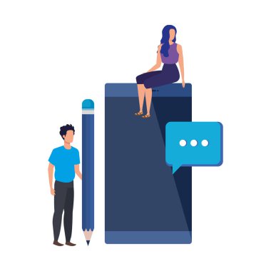 akıllı telefon karakterleri ile genç çift