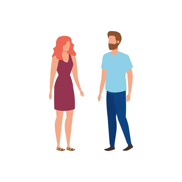 Jeunes amants couple avatars personnages — Image vectorielle