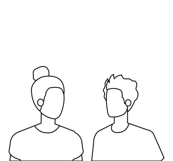 Jeunes amants couple avatars personnages — Image vectorielle