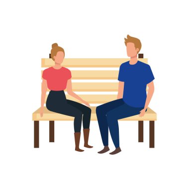 genç aşıklar çift park sandalye karakterleri oturmuş