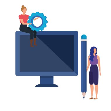 masaüstü karakterleri ile genç kadınlar