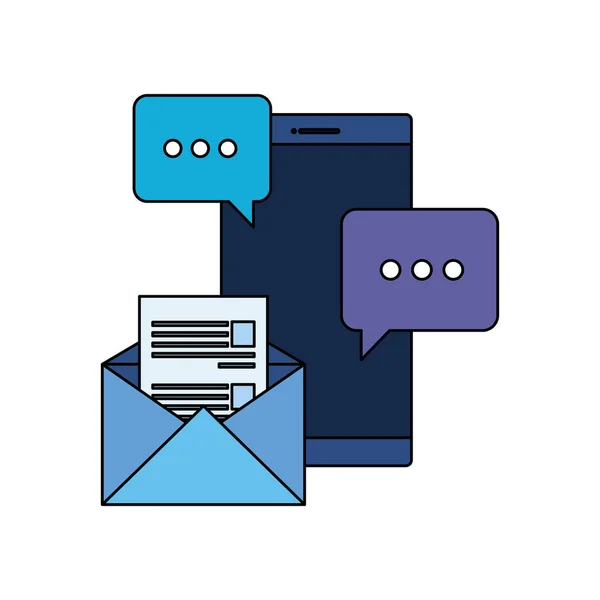 Smartphone-apparaat met envelop-e-mail — Stockvector
