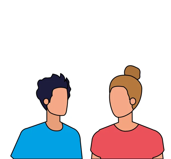 Jóvenes amantes pareja avatares caracteres — Vector de stock