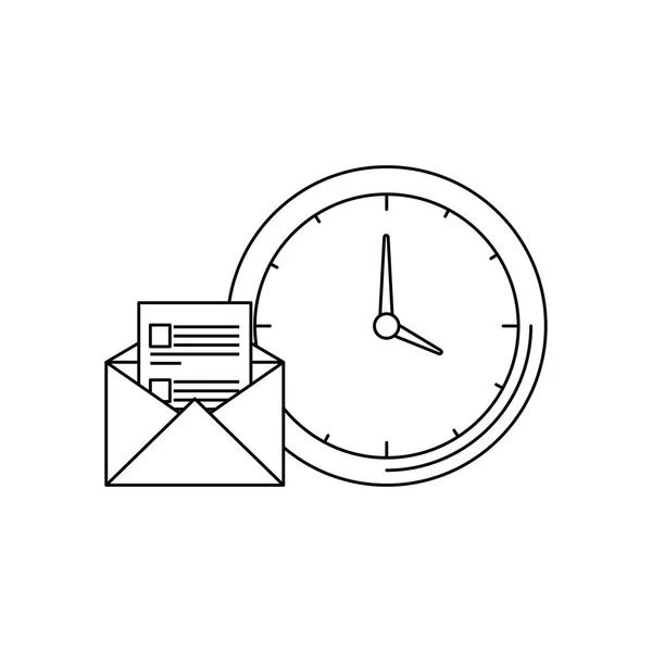 Time clock watch with envelope mail — Stock Vector