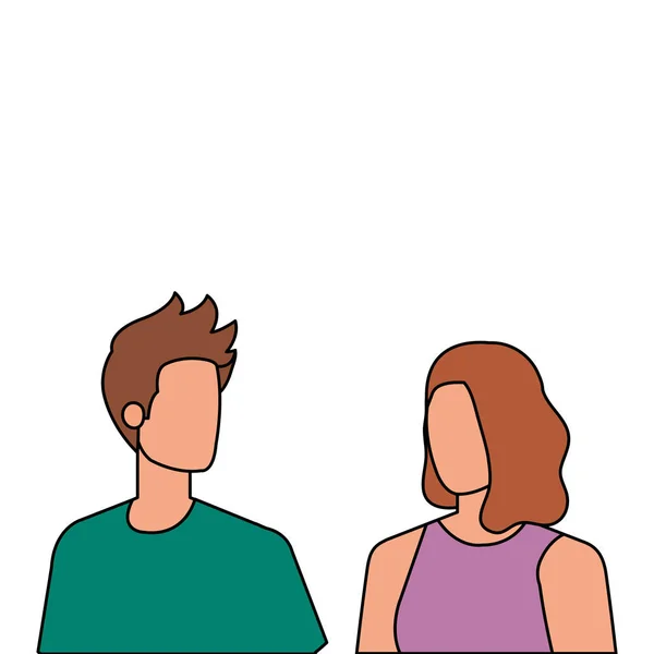 Jeunes amants couple avatars personnages — Image vectorielle