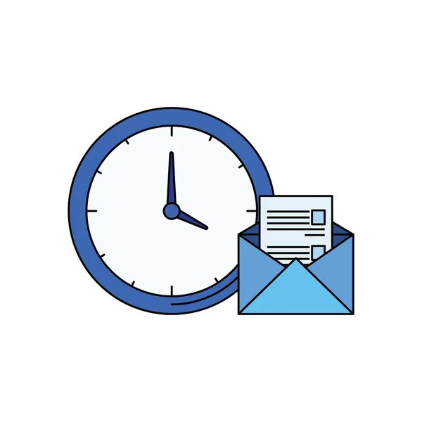 Reloj de tiempo reloj con correo sobre — Vector de stock