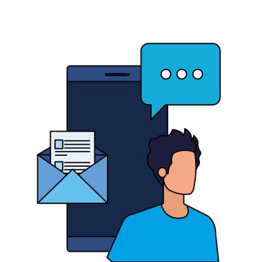 Akıllı telefon karakterli genç bir adam.