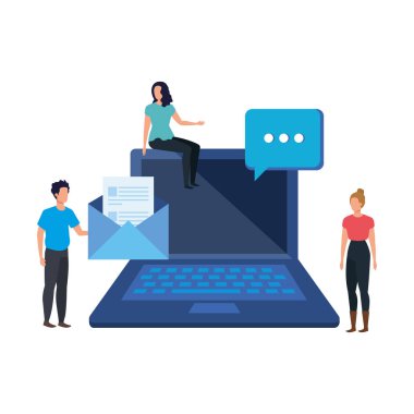 dizüstü bilgisayar karakterleri olan kişi grubu