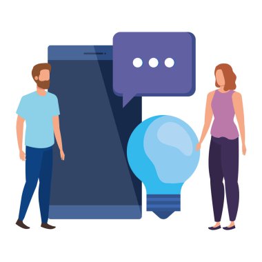 akıllı telefon karakterleri ile genç çift