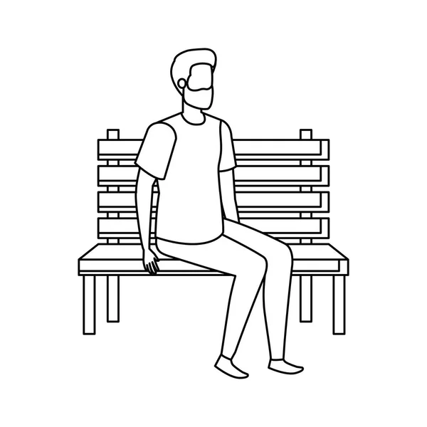 Młody i dorywczo człowiek z brodą siedzącej w parku krzesło — Wektor stockowy