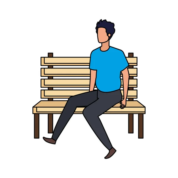 Młody i dorywczo człowiek siedzący w parku krzesło charakter — Wektor stockowy