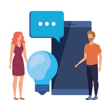 akıllı telefon karakterleri ile genç çift