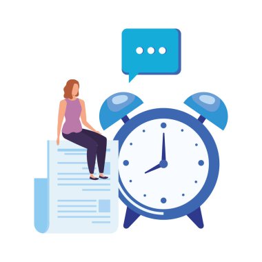 çalar saat karakteri ile genç kadın