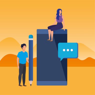 akıllı telefon karakterleri ile genç çift