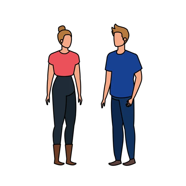 Jeunes amants couple avatars personnages — Image vectorielle