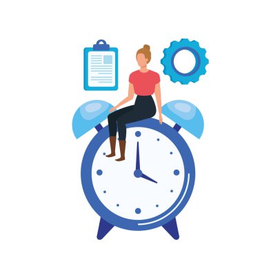 çalar saat karakteri ile genç kadın