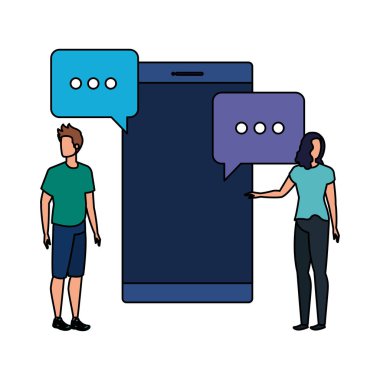 akıllı telefon karakterleri ile genç çift