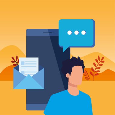 Akıllı telefon karakterli genç bir adam.