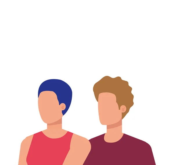 Jóvenes amantes pareja avatares caracteres — Vector de stock