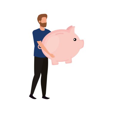piggy tasarruf karakteri ile genç adam