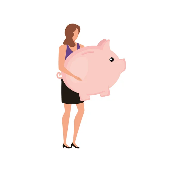 Молодая женщина с характером свиньи сбережения — стоковый вектор