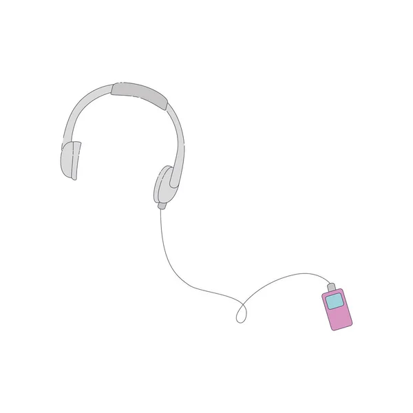 Dispositivo leitor de música com fones de ouvido — Vetor de Stock