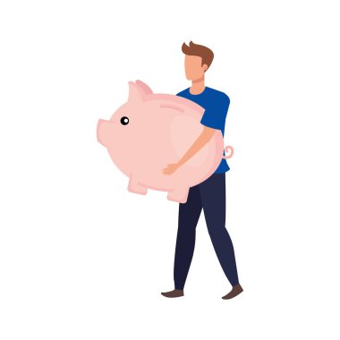 piggy tasarruf karakteri ile genç adam