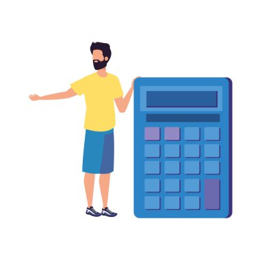 hesap makinesi matematik karakteri ile genç adam