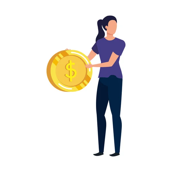 Mladá žena s penězi na mince — Stockový vektor