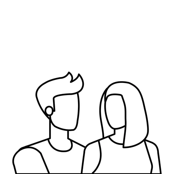 Jóvenes amantes pareja avatares caracteres — Vector de stock