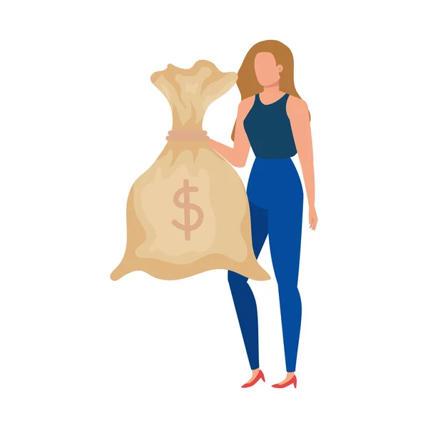 Para çantası karakteri ile genç kadın — Stok Vektör