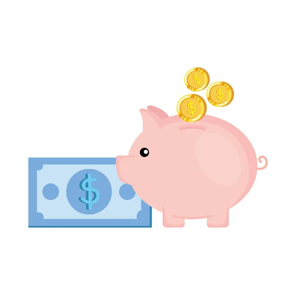 Piggy sparen met munten geld — Stockvector