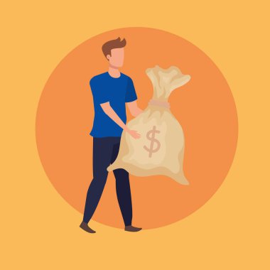 dolar çanta karakteri ile genç adam