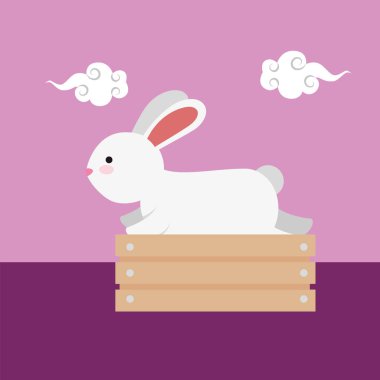 ahşap kutu karakteri sevimli ve küçük tavşan