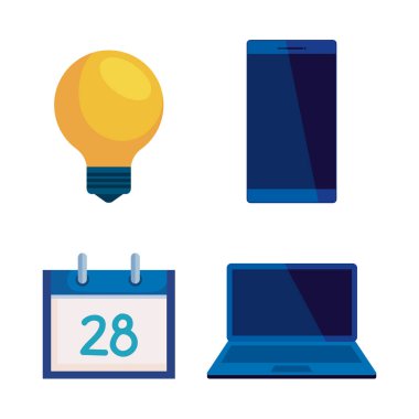 amartphone teknolojisi ve takvim ile ampul fikir seti