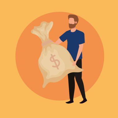 dolar çanta karakteri ile genç adam