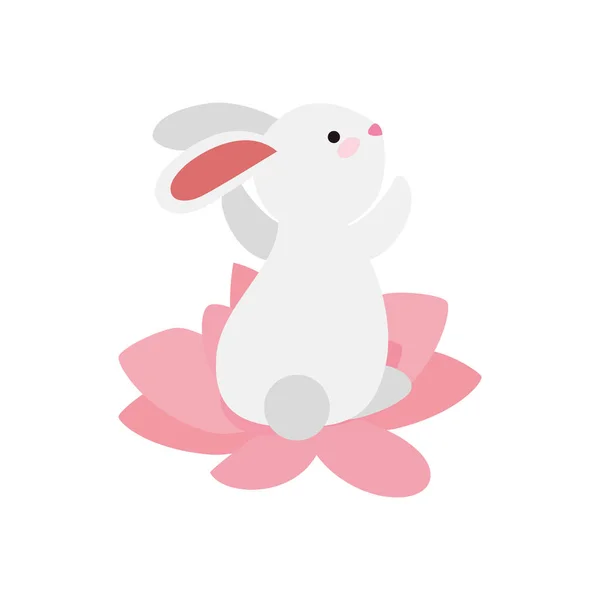 Cute and little rabbit in lotus flower character — Stock Vector