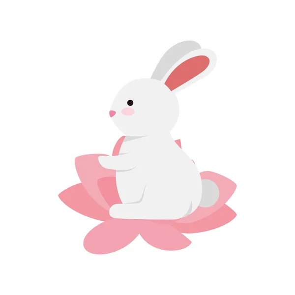 Cute and little rabbit in lotus flower character — Stock Vector