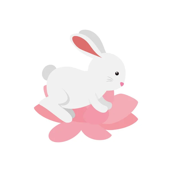 Lotus çiçek karakteri sevimli ve küçük tavşan — Stok Vektör