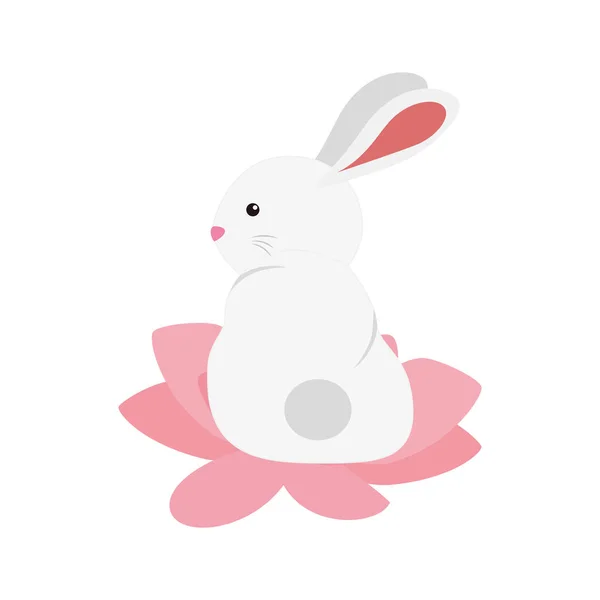 Lotus çiçek karakteri sevimli ve küçük tavşan — Stok Vektör