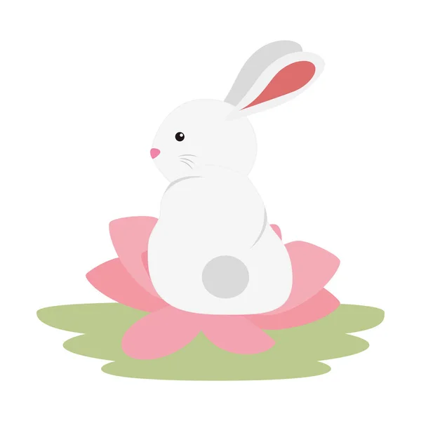 Cute and little rabbit in lotus flower character — Stock Vector