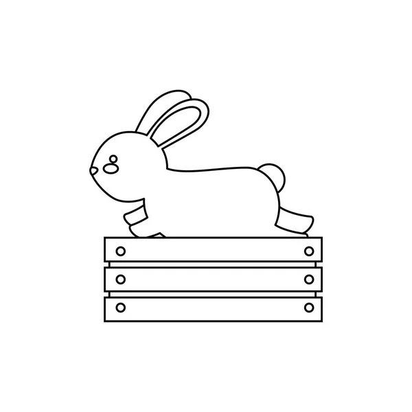 Cute and little rabbit in wooden box character — Stock Vector