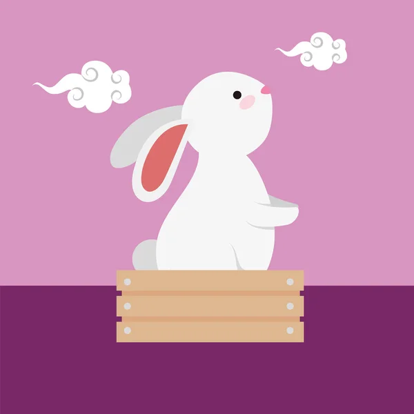 Cute and little rabbit in wooden box character — Stock Vector