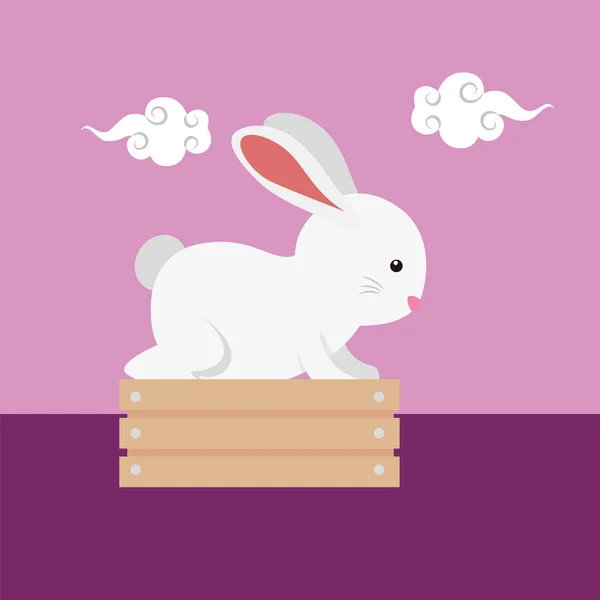 Carino e piccolo coniglio in scatola di legno carattere — Vettoriale Stock