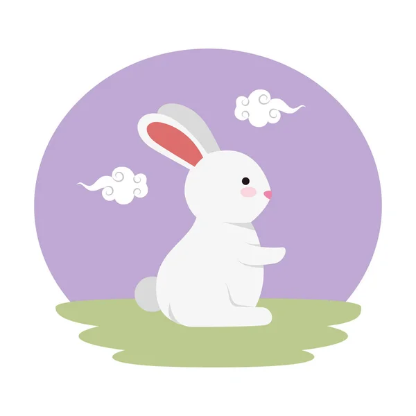 Cute and little rabbit in the field character — Stock Vector