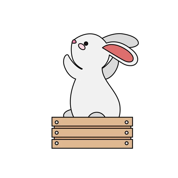 Cute and little rabbit in wooden box character — Stock Vector