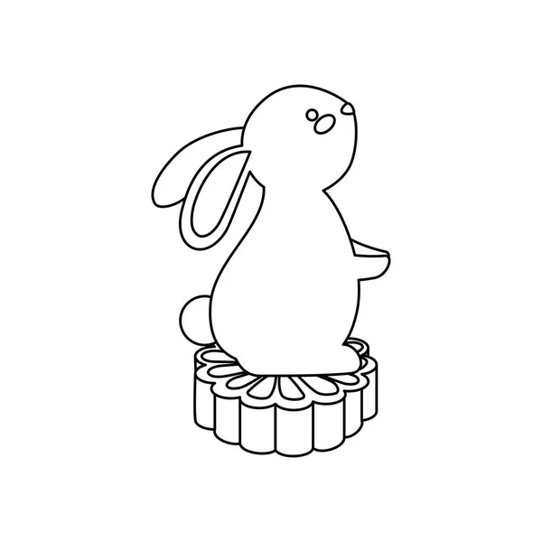 Lindo y pequeño conejo con flor de madera — Vector de stock