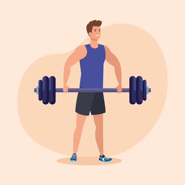 Fitness muž s váhou ve zdravém cvičení — Stockový vektor