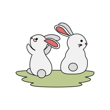 çim karakterleri sevimli ve küçük tavşan çift